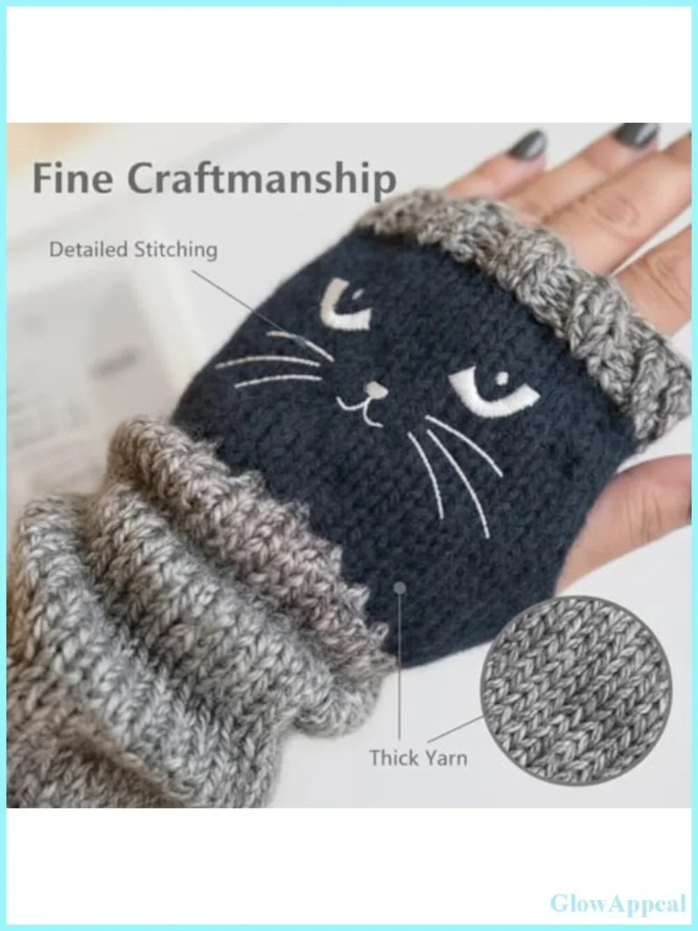 Cozy Knit Fingerless Gloves Women Cat Design Winter Texting